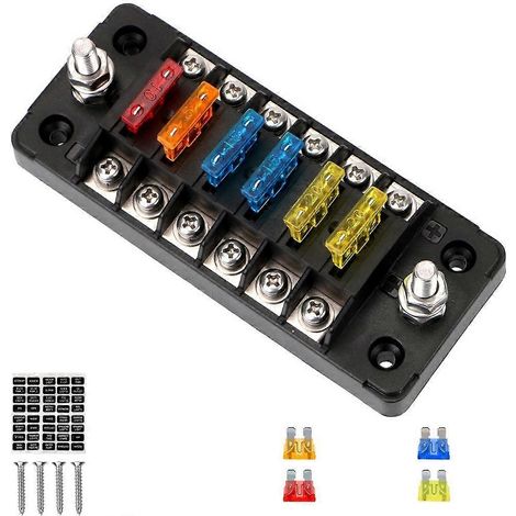 Boîte à fusibles ignifugée pour voiture, bateau, trike, 32 V, 75 A, avec double couvercle et 6 emplacements pour fusibles. (1/5)