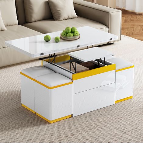 Tavolino rialzabile 100 x 50 x 43 cm, con vano contenitore e 4 sgabelli HAVRYA (1/5)