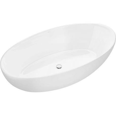 BERNSTEIN - Baignoire îlot Acrylique ovale 160x80x60cm Blanc brillant + Bonde et trop plein - TERRA 2.0 Blanc brillant, 160 x 80 cm