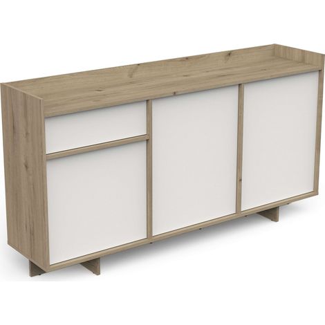 Buffet en plomb 1 tiroir 3 portes 2 étagères Couleur Chêne artisanal et blanc Fabriqué en mélamine Dimensions 157 cm (1/5)