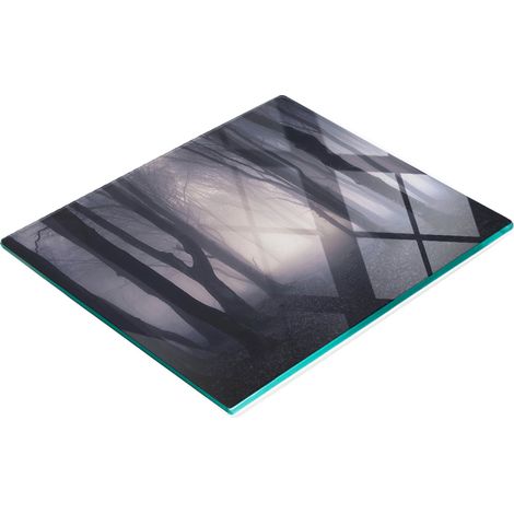 Tablero de vidrio decorativo multifuncional con estampado de bosque oscuro, 60x52 cm.