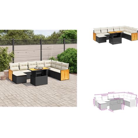 Salon de jardin 9 pcs avec coussins noir résine tressée - Ensemble Salon De Jardin - Mobilier Extérieur - Résine Tressée - Rotin Synthétique - Table Extensible (1/3)