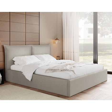 John - lit coffre - 160x200 cm - en velours - sommier inclus - taupe