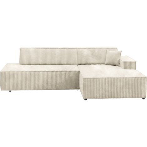 LARIA - Canapé d'angle convertible gros velours côtelé 4 places - Beige (1/5)