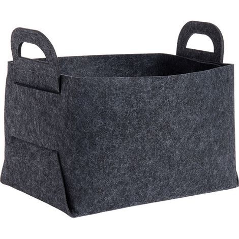 Small dog toy storage basket, felt fabric storage box with handle - empty folding gift basket, black (1/5)