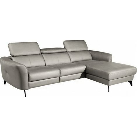 Canapé d'angle en cuir de luxe italien , 5 places BERTI, gris clair, angle droit
