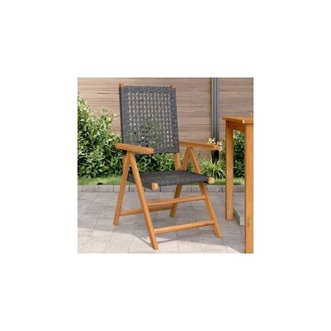 Chaises de jardin lot de 2 noir bois massif d'acacia et rotin (1/5)