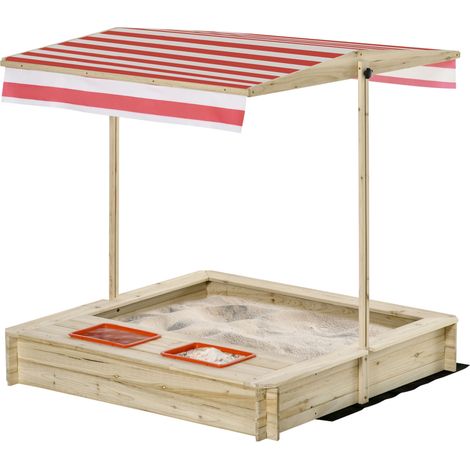 Bac à Sable Bois carré dim. 1,18L x 1,18l x 1,18H m - Hauteur, Inclinaison Toit réglables, refermable - 2 bacs - Bois Sapin Autoclave