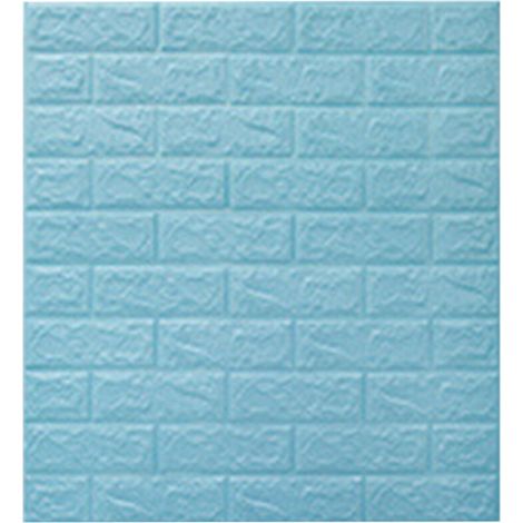 Stickers Mural 3D Briques Autocollantes Adhésif Imperméable Antichoc pour Cuisine Salle de Bain Panneaux Mousse Fausse Brique Bleu Clair 2.5mm (1/5)