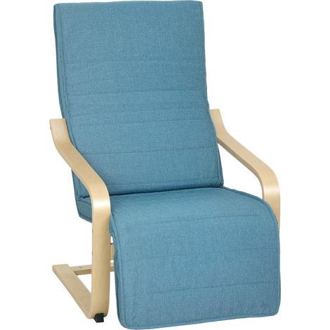Fauteuil bleu en lin synthétique avec repose-pieds réglable, 66,5x94x100 cm, relaxation confortable pour salon et détente design (1/5)