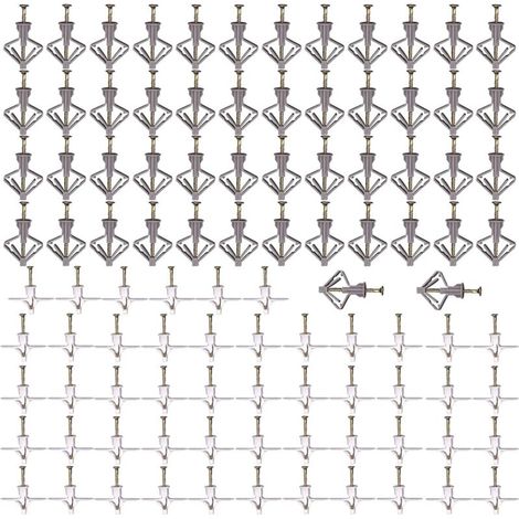Hochleistungs-Dübel und Schrauben für Gipskartonplatten – 100er-Packung, ideal für TV-Halterungen, trockene und stabile Befestigung.