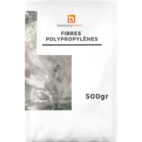 Harmony Beton – Fibres polypropylènes 12 mm pour béton – Renforcement chapes et mortiers – Prévention microfissures – 500 g pour 1 m³ (1/2)