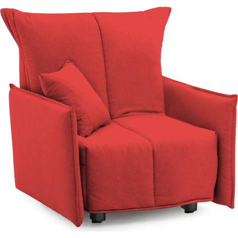 Talamo Italia Schlafsofa Almerinda, Einzelsofa, 100% Made in Italy, Wohnzimmersessel mit Trolley-Öffnung, aus gepolstertem Stoff, mit Standard-Armlehnen, Cm 110x90h85, Rot
