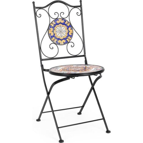 Sedia pieghevole "Santorini" in acciaio verniciato, con seduta e schienale in ceramica per giardino e veranda -Confezione singola