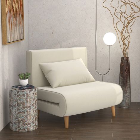 1-Sitzer-Schlafsofa 94 × 78 × 80 cm aus Polyesterstoff, Elfenbein, 6-fach verstellbar – MEUBLIV (1/5)