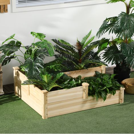 Carré potager surélevé 3 niveaux en bois de sapin, bac à herbes à étages avec fond ouvert pour jardin, balcon et terrasse, 108 x 88 x 36 cm, pratique – CHICFURN (1/5)