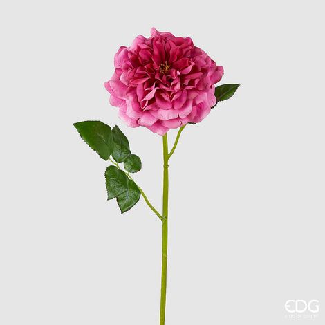 EDG Enzo De Gasperi Rosa Jumbo Ramo con Foglie H 80 Cm D 18 Cm Pianta Artificiale Colore Rosa Scuro