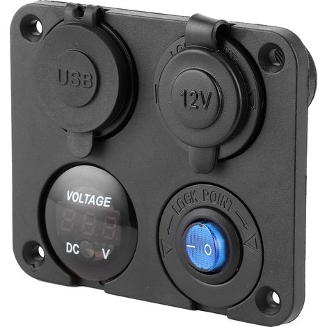 Panneau de commande étanche 12V-24V à 4 prises USB avec double port USB, voltmètre et multiprise pour bateau, voiture, camping-car et camion. (1/5)
