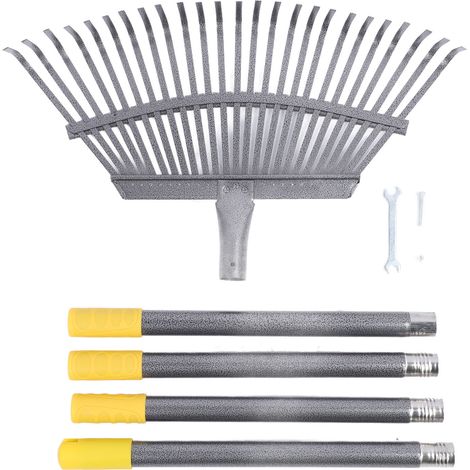 Râteau de jardin à larges lames pour arbustes, avec 25 dents et manche réglable pour ramasser les feuilles, les tontes de gazon et les déchets. (1/5)