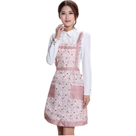 Tablier de cuisine rose et jaune à motifs floraux style princesse -Avec deux poches- (1/5)