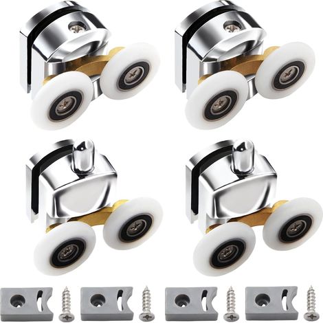 4 Pièces galets de porte de douche, galets de cabine de douche pour portes coulissantes, porte coulissante, roulettes de porte de douche, roulettes, 25mm porte de douche 2 en haut et 2 en bas roulette (1/5)