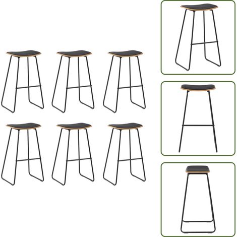The Living Store Tabourets de bar lot de 6 noir similicuir - Tabouret de cuisine (1/5)