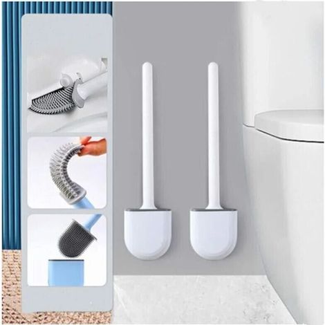 2pièce Brosse WC Silicone et Supports Toilettes brosse toilette Profondeur,Balayette WC avec Long Manche en Plastique Antidérapant et Poils Flexibles,Brosse Toilette avec Support à Séchage Rapide (1/4)