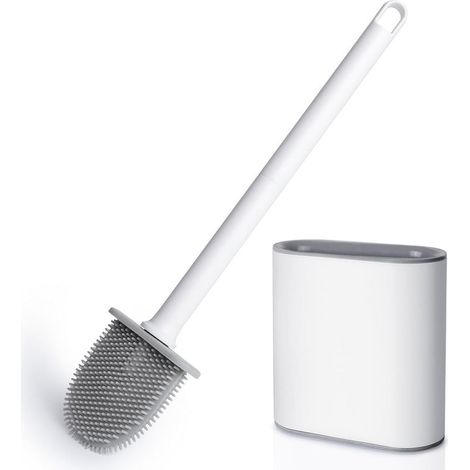 WC, Brossette de toilette en silicone profonde avec poignée en plastique antidérapant, brossette de toilette murale avec base ventilée, adaptée au nettoyage de la salle de bain - Longueur 36 cm, Large (1/4)