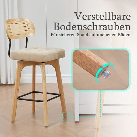 Lot de 2 Tabourets de Bar rotatifs à 360° dossier en rotin Assise Rembourrée coloris kaki revêtement en chenille (1/2)