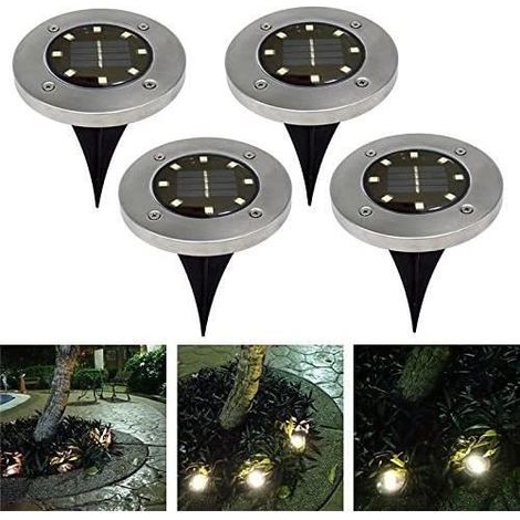 Set aus 4 wasserdichten LED-Solarspots, 8 warme Lichter für Garten und Landschaftsbeleuchtung.