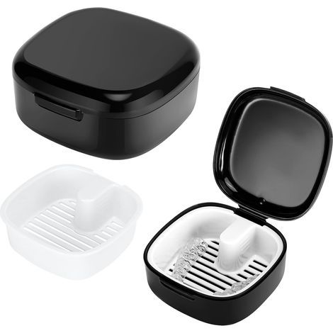 Boîte de rangement pour prothèses dentaires avec tami,boîte à appareils orthodontiques,Boîtes pour Prothèses Dentaires,boîte à attelles dentaires pour support,boîte de nettoyage (Noir) (1/5)
