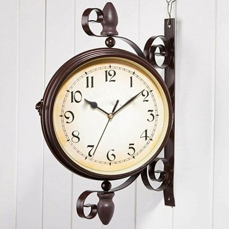 Gartenwanduhr, doppelseitige Vintage-Wanduhr, Dekoration für drinnen und draußen, 20,3 cm (Batterie nicht enthalten) (1/4)