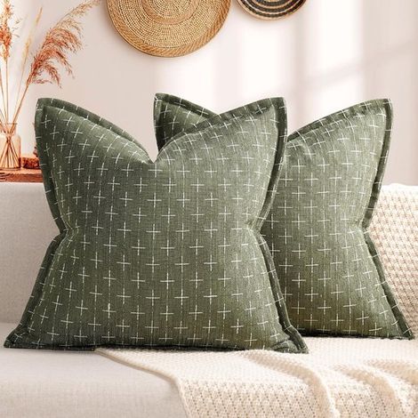Set mit 2 dekorativen Kissenbezügen, 60x60 cm, olivgrün mit Struktur (1/5)