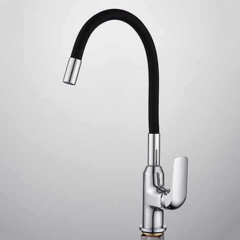 Miscelatore Nero flessibile girevole per lavello Cucina kit completo T005-5-B (1/5)