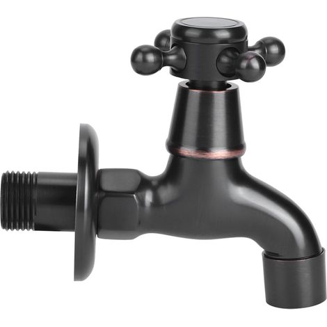 Robinet d'eau froide simple à ouverture rapide, tout cuivre noir, style rétro robinet surpresseur à ouverture rapide pour évier à serpillière, modèle court - noir (1/5)