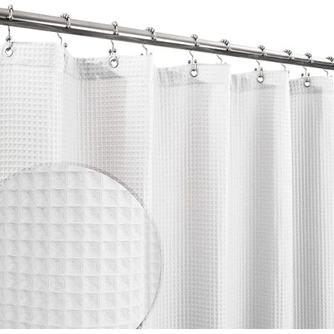 Rideau de douche en mélange de coton, tissage gaufré en nid d'abeille, doux et spa d'hôtel, lavable, blanc, 72 x 72 pouces (1/5)