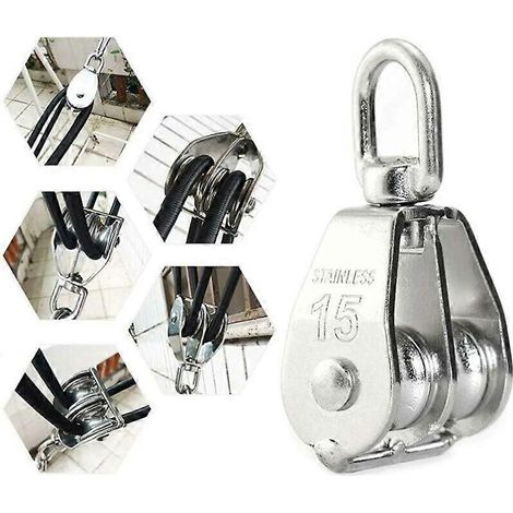 (Argent) M15 Stainless Steel Double Swivel Pulley - 1x Lifting Pulley - pour le levage de cordes sur les bateaux ou les yachts (1/3)