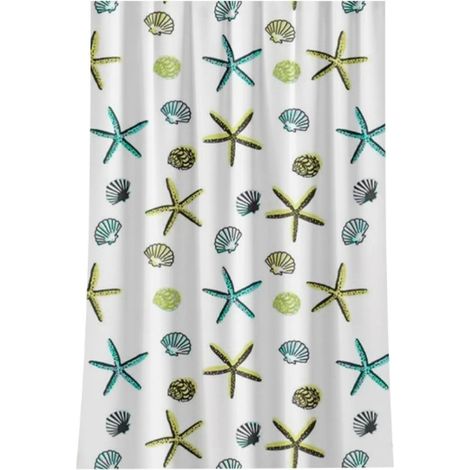 Cortina de ducha impermeable de poliéster con estampado de tortugas y pulpos, con 12 ganchos, para baño. (1/5)