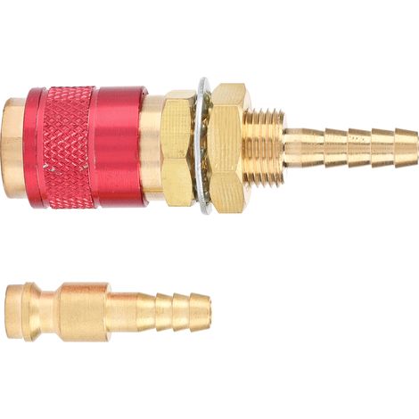 Raccord rapide M6 pour gaz et eau, compatible avec les torches de soudage MIG et TIG (rouge). (1/5)