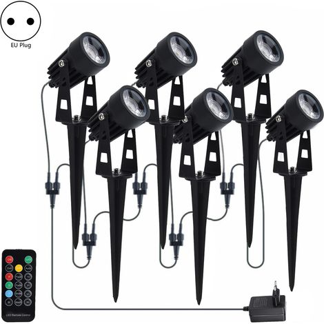 Lot LED extérieur 6 pièces, lampe de jardin RGB + blanc chaud, projecteur paysager à piquer sol, changeant couleur, pour terrasse extérieure, prise UE 220V (1/5)