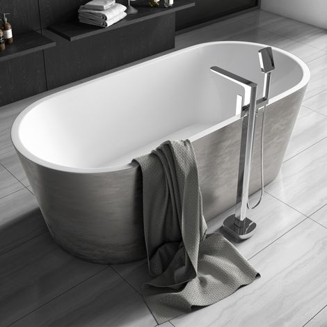 Luxury 1800x820 Silver Freestanding Bathtub with Polished Chrome Brass Mixer Tap Set (1/4)