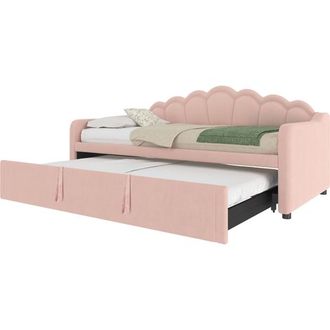 Lit banquette extensible avec lit gigogne, canapé-lit 90x200 cm, velours rose, LED multicolore, pour chambre et gain de place, convertible 180x200 cm CHICFURN (1/5)
