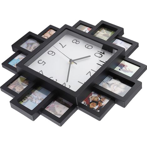 2-in-1-Wanduhr mit Bilderrahmen aus Kunststoff, Schwarz, Modernes Design, Wohnzimmerdekoration (1/5)