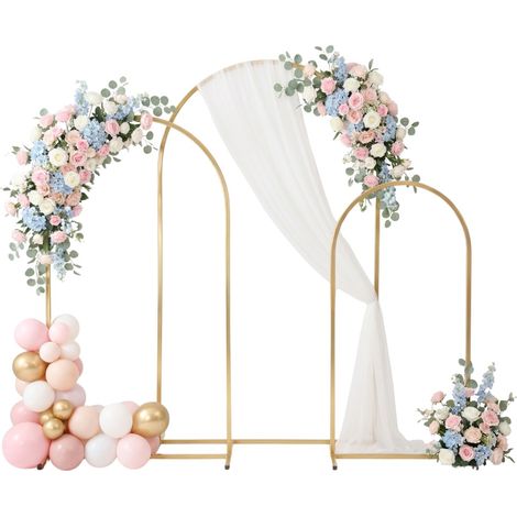 TERRE JARDIN - Pack de 3 arcos de boda de metal dorado - alturas 220, 180, 140 cm