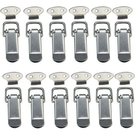 Attache Capot 12 Pièces, Fermeture à Levier, Loquet à Ressort,Loquet à Bascule Fermoir à Ressort avec Crochet Fermeture à Ressort en Acier Inoxydable pour Coffret, Boîte, Tiroir, Armoire-Chrom (1/5)