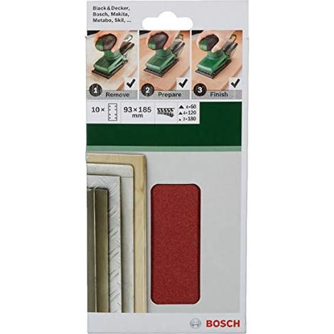 BOSCH - 10 FOGLI PER LEVIGATRICE ORBITALE 93x185 8 FORI G. 60/120/180 (1/4)