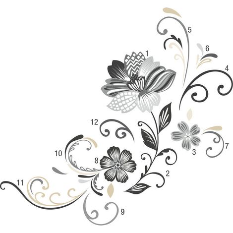 Stickers - Fleurs Noires Et Blanches - Hauteur 45,7 cm (1/3)