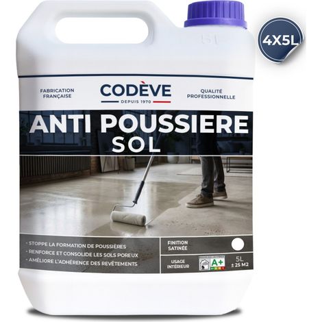 Codève Bois – Anti poussière sol 4x5 L – Renforce béton friable et poreux – Résistance aux lavages – Application facile en couches croisées