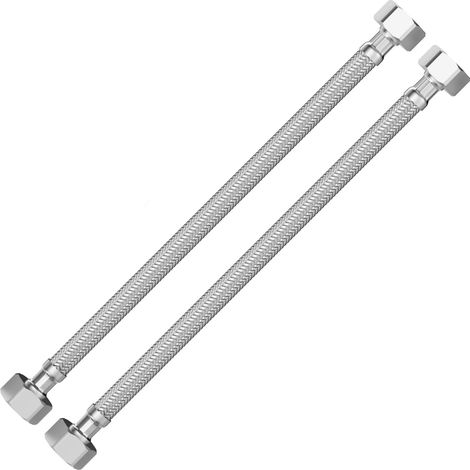 Lot de 2 tuyaux flexibles acier inox blindés 1/2" Femelle x 1/2" Femelle - 30 cm, raccord sanitaire pour robinet, lavabo, WC, salle de bain
