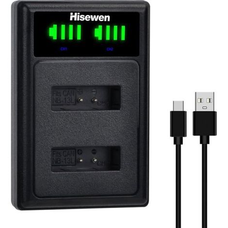 1 Chargeur batterie double NB-13L, LED, USB Type-C, Micro USB, pour appareil photo Canon (1/5)
